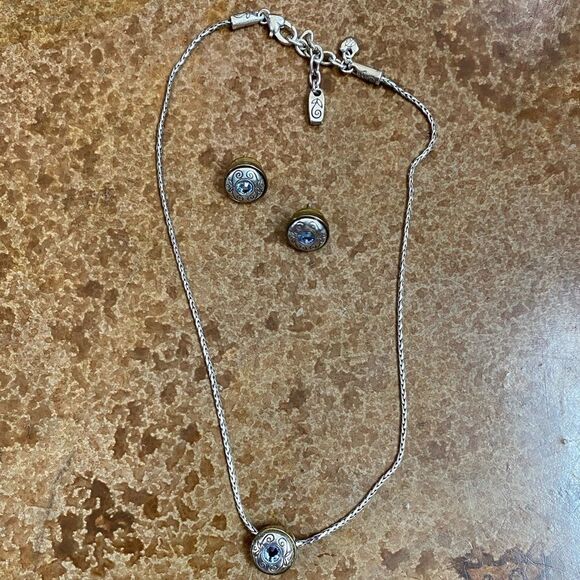 Brighton silver, gold and blue topaz necklace and earrings set